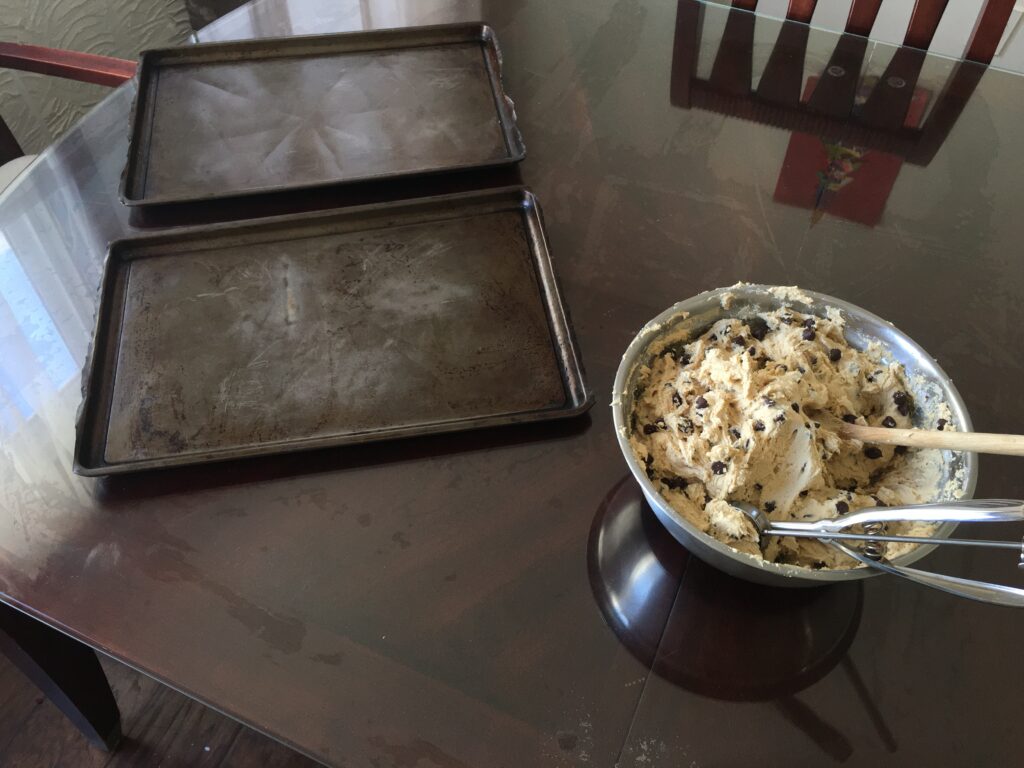 Chocolate chip cookies Dough onto pan