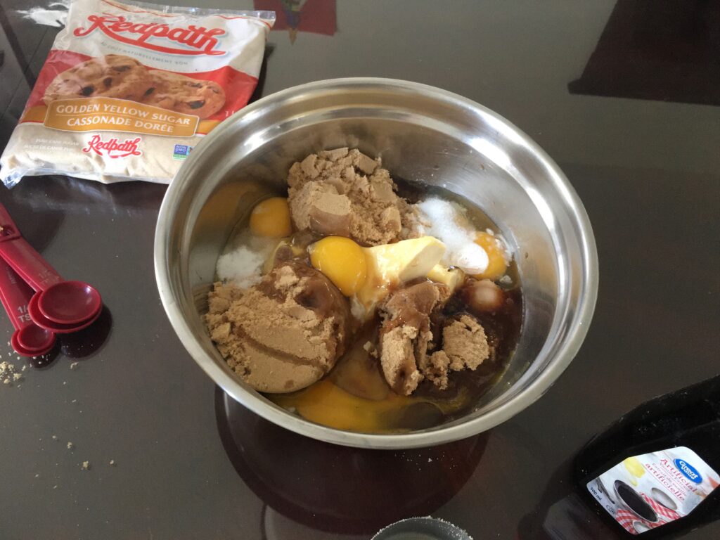 Chocolate chip cookies Eggs butter sugar